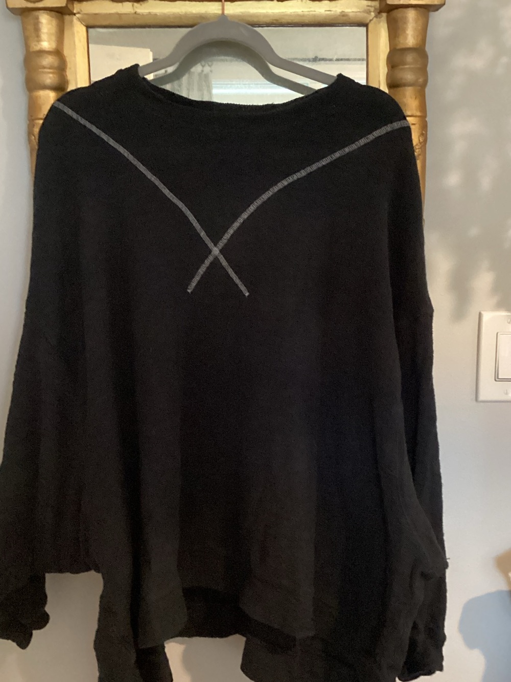 Free People Black Crewneck Sweater with Gray Contrast Stitch